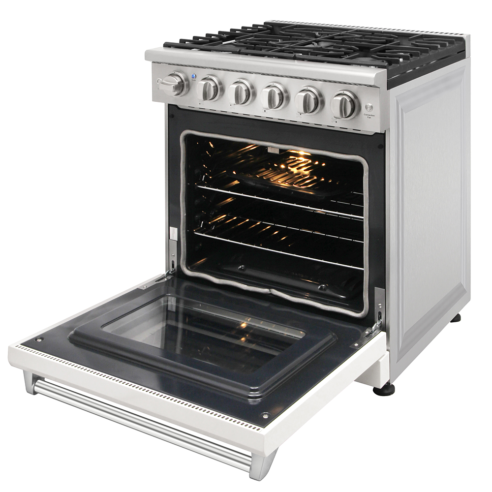 30 inch gas range and range hood set - White