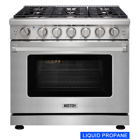 KOSTCH 36" 6 cu.ft Pro-Style Liquid Propane Gas Range with Convection Oven
