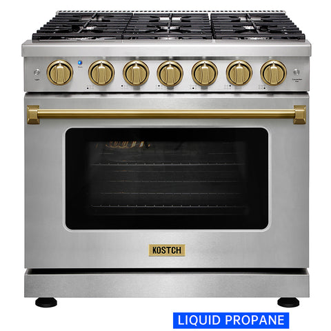 KOSTCH 36" 6 cu.ft Pro-Style Liquid Propane Gas Range with Convection Oven