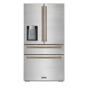 36-in Counter-Depth 21.6-cu ft 4 -Door Wide French Door Refrigerator with Ice Maker with Water and Ice Dispenser ( Golden  Handle)