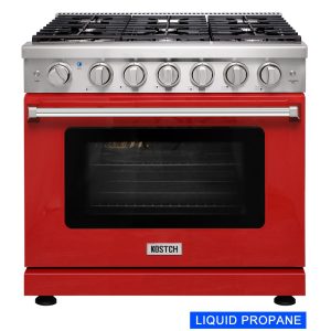 36-in 6 burners Convection Oven Freestanding Liquid Propane Gas Range ( Red )