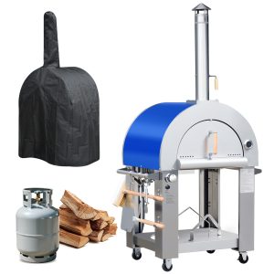 32.5 inch Wood Fired and Propane Gas Pizza Oven (Blue with Cover)