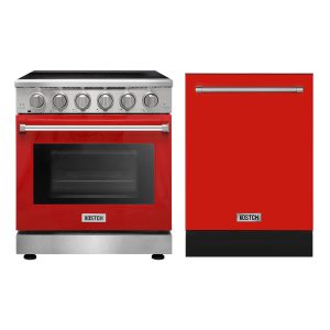 30″ Electric Range & 24″ Built-In Dishwasher Kitchen Appliance Sets – Red