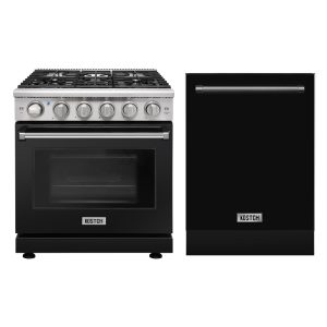30-Inch 5-Burner Natural Gas Range & 24-Inch Built-In Dishwasher Kitchen Appliance Set – Black
