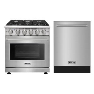 30-Inch 5-Burner Natural Gas Range & 24-Inch Built-In Dishwasher Kitchen Appliance Set–Stainless Steel