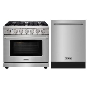 36-Inch 6-Burner Natural Gas Range with 6.0 Cu. Ft. Convection Oven & 24-Inch Built-in Dishwasher Set – Stainless Steel