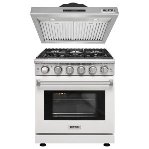 30 inch  Natural Gas Range  5 Burners, 4.55 cu.ft. Oven & 30 inch Under Cabinet Range Hood Sets  White