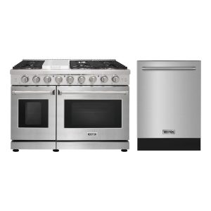 48-Inch 7-Burner Natural Gas Range with 4.6-cu ft / 2.2-cu ft Convection Oven & 24-Inch Built-in Dishwasher Set–Stainless Steel