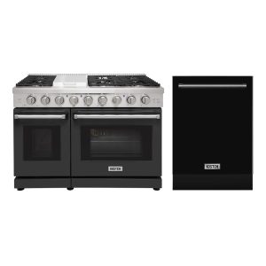 48-Inch 7-Burner Natural Gas Range with 4.6-cu ft / 2.2-cu ft Convection Oven & 24-Inch Built-in Dishwasher Set–Black
