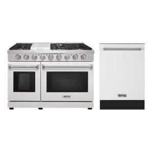 48-Inch 7-Burner Natural Gas Range with 4.6-cu ft / 2.2-cu ft Convection Oven & 24-Inch Built-in Dishwasher Set–White