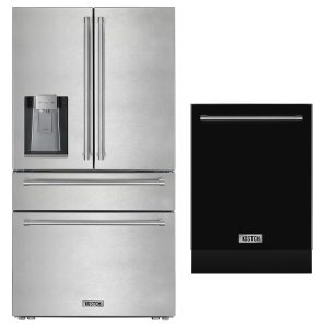 36″ French Door Refrigerator with Ice & Water Dispenser + 24″ Built-In Dishwasher  Third Rack Sets Black