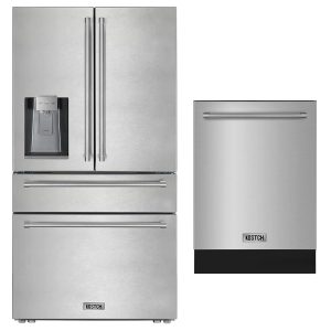 36″ French Door Refrigerator with Ice & Water Dispenser + 24″ Built-In Dishwasher  Third Rack Sets Stainless Steel
