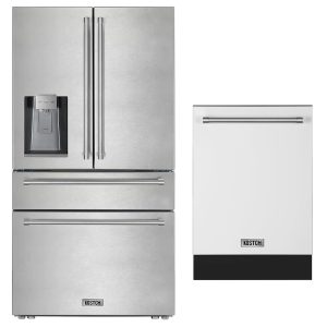 36″ French Door Refrigerator with Ice & Water Dispenser + 24″ Built-In Dishwasher  Third Rack Sets  White