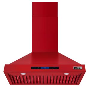 30-Inch Wall Mount Convertible Range Hood – 600 CFM Ducted Kitchen Vent Hood with Touchscreen Controls, 3-Speed Fan & LED Lighting, Red
