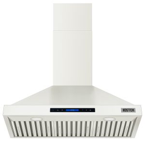 36-Inch Wall Mount Range Hood, 600 CFM Convertible Ducted Kitchen Vent Hood with Touch Control Panel, 3-Speed Exhaust Fan & LED Lights, White