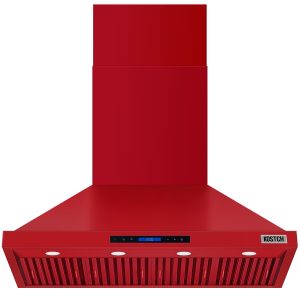 48-Inch Wall Mount Range Hood, 1200 CFM Convertible Ducted Kitchen Vent Hood with Touch Control Panel, 3-Speed Exhaust Fan & LED Lights, Red