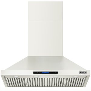 48-Inch Wall Mount Range Hood, 1200 CFM Convertible Ducted Kitchen Vent Hood with Touch Control Panel, 3-Speed Exhaust Fan & LED Lights, White