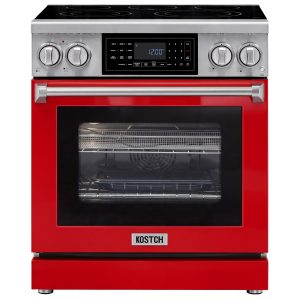 30-Inch Red Freestanding Electric Range with 5 Burners, 4.8-cu ft Convection Oven, Air Fry & Self-Cleaning, Touchscreen Display