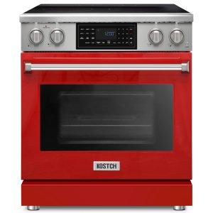 30-Inch Red Freestanding Electric Range with 5 Burners, 4.8-cu ft Convection Oven, Air Fry & Self-Cleaning, Touchscreen Display