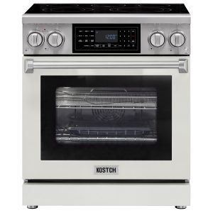 30-Inch White Freestanding Electric Range with 5 Burners, 4.8-cu ft Convection Oven, Air Fry & Self-Cleaning, Touchscreen Display