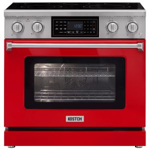 36-Inch Red Freestanding Electric Range with 5 Burners, 6.2-cu ft Convection Oven, Air Fry & Self-Cleaning, Touchscreen Display
