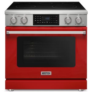 36-Inch Red Freestanding Electric Range with 5 Burners, 6.2-cu ft Convection Oven, Air Fry & Self-Cleaning, Touchscreen Display