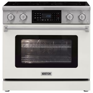 36-Inch White Freestanding Electric Range with 5 Burners, 6.2-cu ft Convection Oven, Air Fry & Self-Cleaning, Touchscreen Display