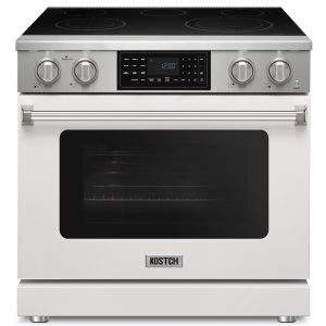 36-Inch White Freestanding Electric Range with 5 Burners, 6.2-cu ft Convection Oven, Air Fry & Self-Cleaning, Touchscreen Display