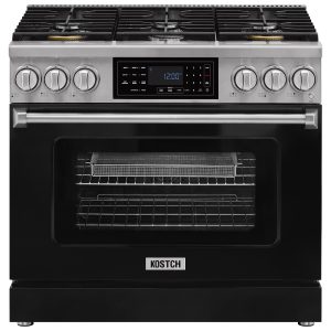 36-Inch Black Freestanding Natural Gas Range with 6 Burners, 6.2-cu ft Convection Oven, Air Fry & Self-Cleaning, Touchscreen Display