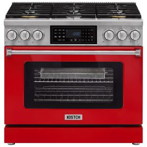 36-Inch Red Freestanding Natural Gas Range with 6 Burners, 6.2-cu ft Convection Oven, Air Fry & Self-Cleaning, Touchscreen Display