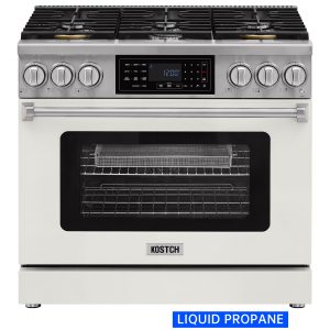 36-in White Freestanding Liquid Propane Gas Range with 6 Burners, 6.2-cu ft Convection Oven & Touchscreen Display