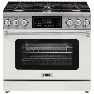 36-Inch White Freestanding Natural Gas Range with 6 Burners, 6.2-cu ft Convection Oven, Air Fry & Self-Cleaning, Touchscreen Display