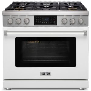 36-Inch White Freestanding Natural Gas Range with 6 Burners, 6.2-cu ft Convection Oven, Air Fry & Self-Cleaning, Touchscreen Display