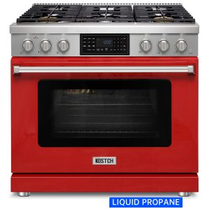 36-in Red Freestanding Liquid Propane Gas Range with 6 Burners, 6.2-cu ft Convection Oven & Touchscreen Display
