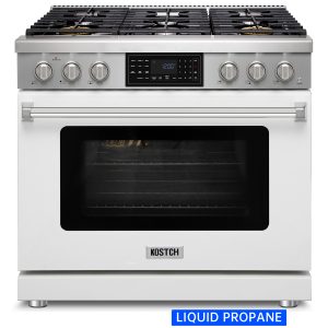 36-in White Freestanding Liquid Propane Gas Range with 6 Burners, 6.2-cu ft Convection Oven & Touchscreen Display