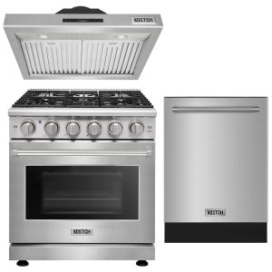 36-inch Natural Gas Range 6 Burners 6.0 cu.ft. Oven & 36-inch Under Cabinet Range Hood with 24-inch Top Control Built-in Dishwasher Set - Stainless Steel